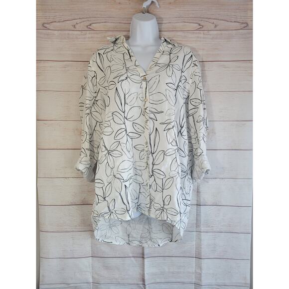 Cynthia Rowley Tops - CYNTHIA ROWLEY Floral Print Roll Tab Sleeve 100% Linen Blouse sz L Anthropologie